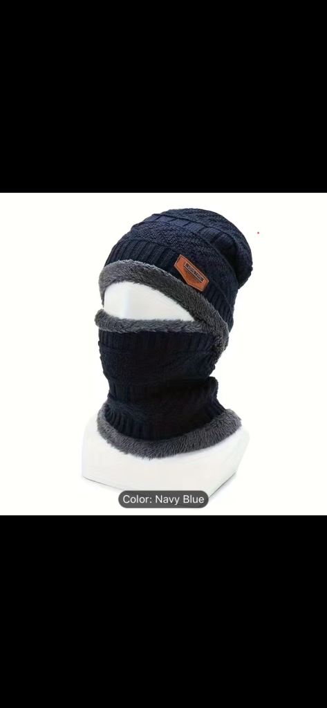 Thick Velvet Warm Wool Hat, Ear Protection Pullover Knitted Hat, Navy Blue and Grey only.