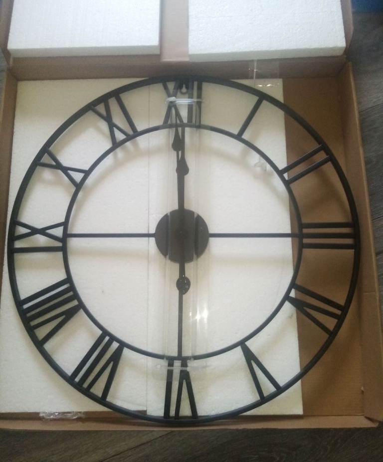 Large Black Roman Numeral Wall Clock - New