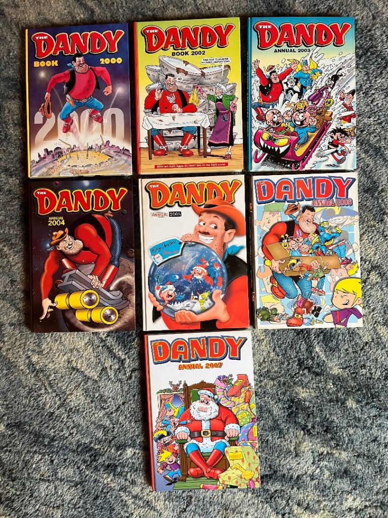 The Dandy annuals, ranging from 2000 to 2007. 2001 is missing. 
