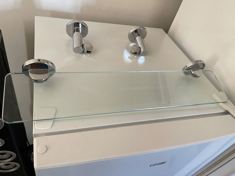Glass Bathroom Shelf with Chrome Fittings – As New