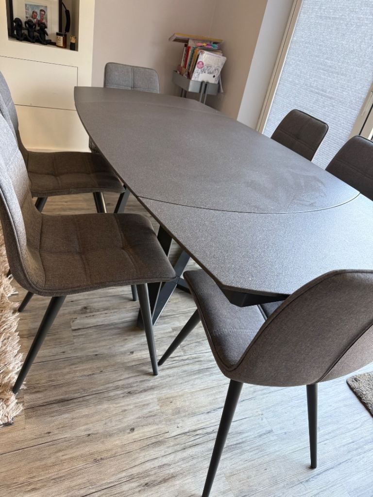 Anthracite grey ceramic kitchen dining table with 6 x chairs 