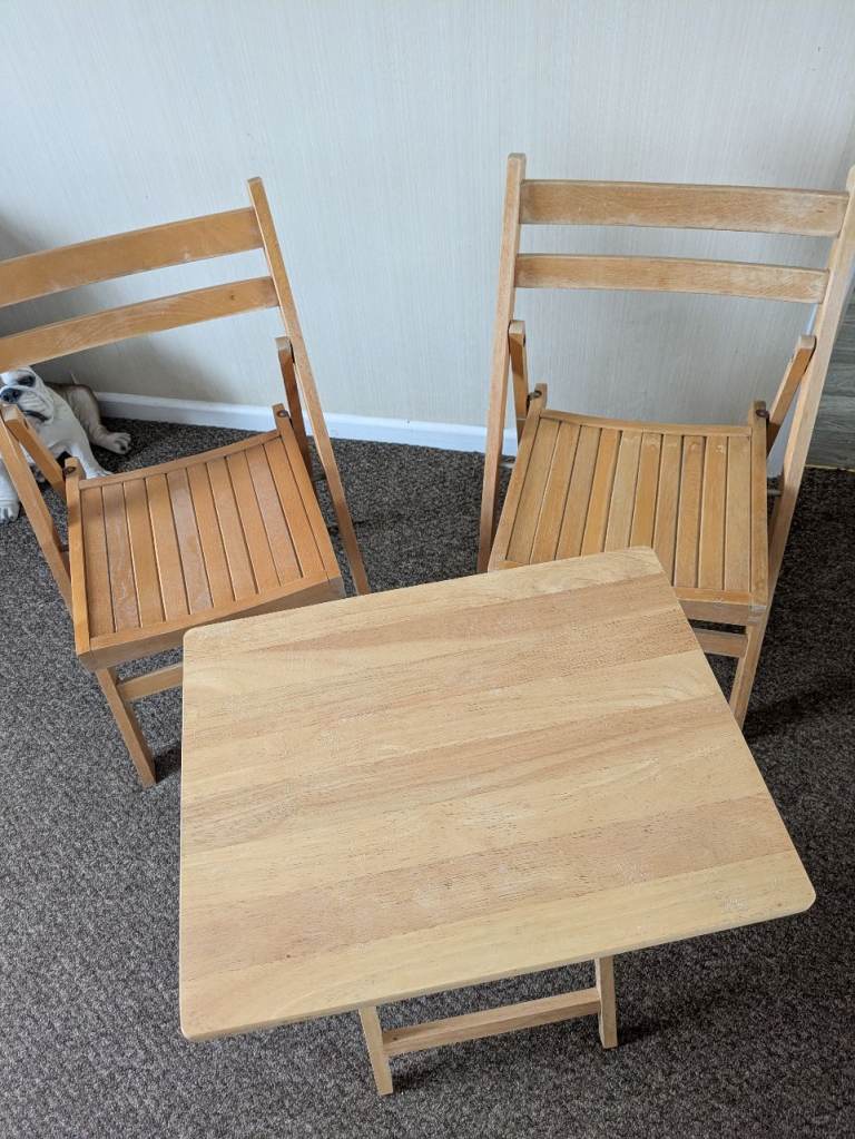 Wooden Folding Table and Two Chairs