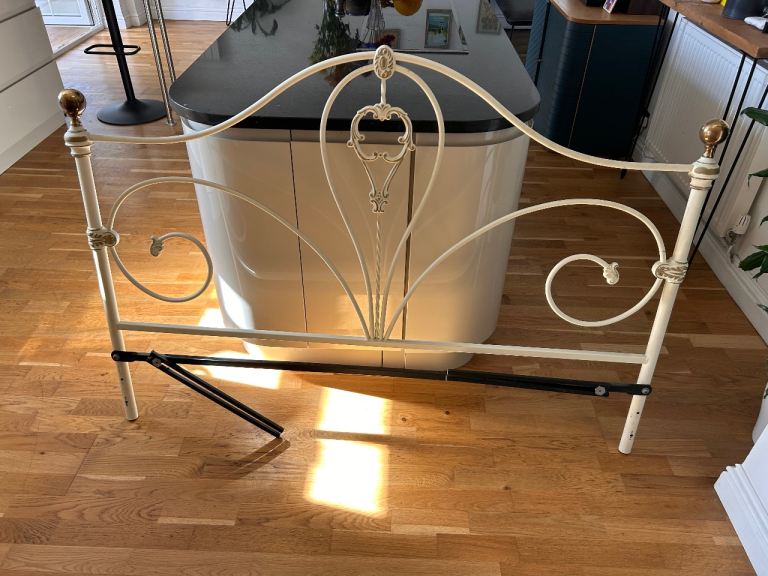 Ornate White Metal Double Bed Frame – Vintage Style