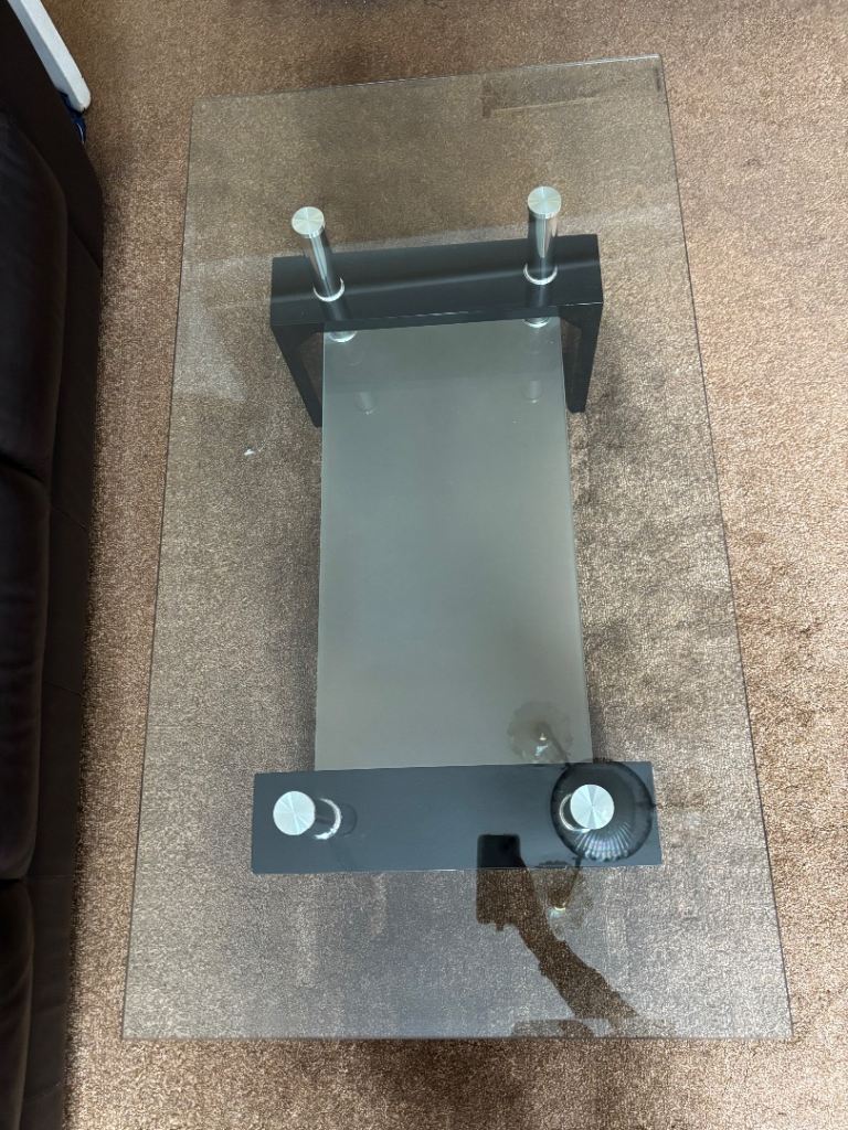 Glass Coffee Table with Black Base – Good Condition