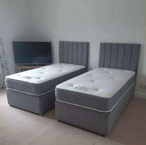 10% Flat Sale >> Single Divan Bed Base With Mattress Dark Grey Color Brand New Same Day Delivery ⚡🚛