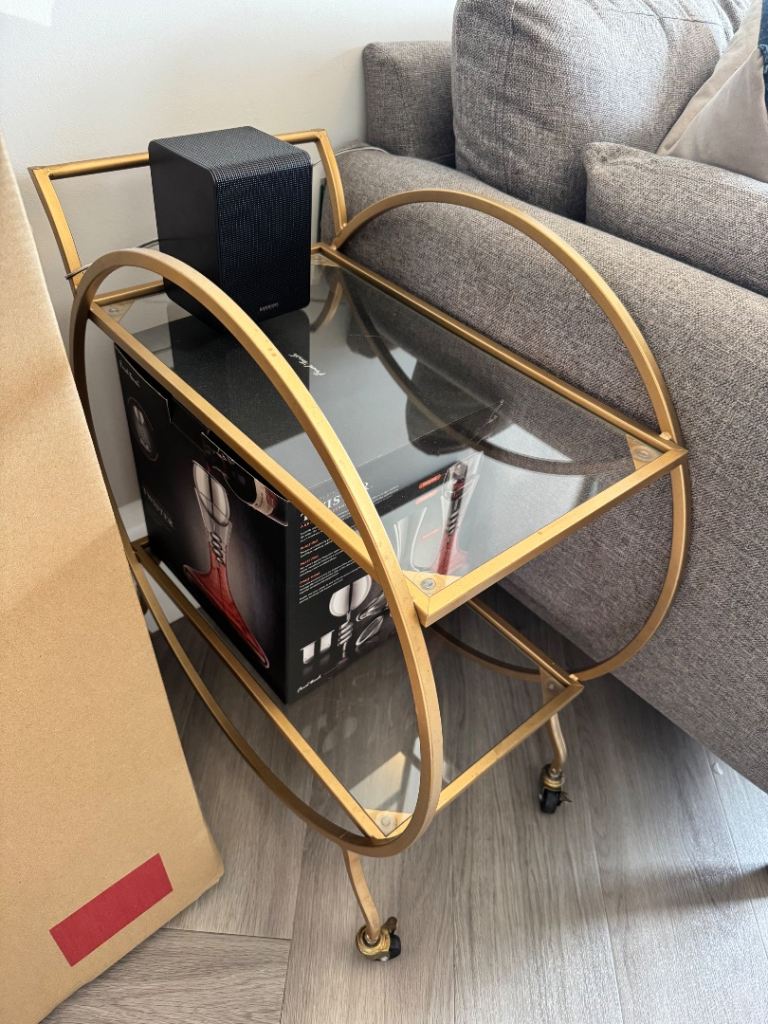 Gold coloured side table/drinks trolley