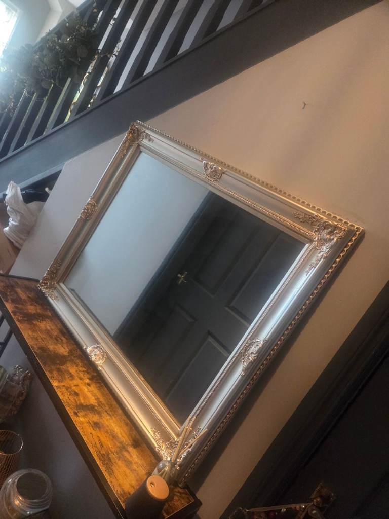 Large Silver Ornate Mirror – Good Condition