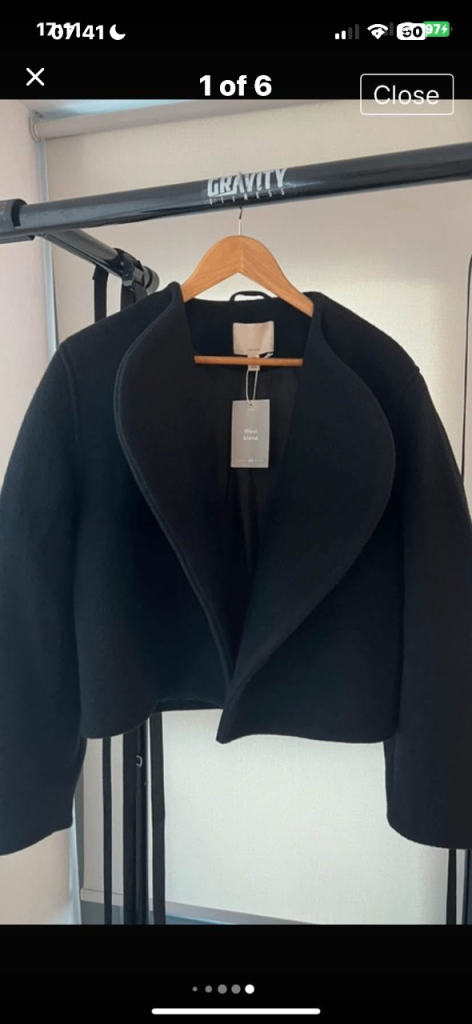 H&M Black Wool Blend Cropped Jacket – New  cost £169with Tags
