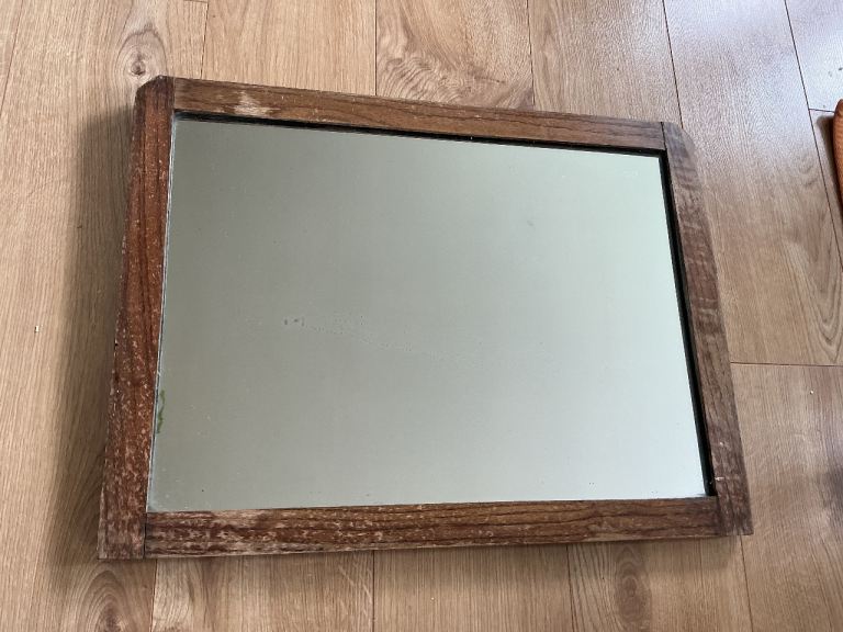 Antique Solid Oak Wooden Framed Mirror.