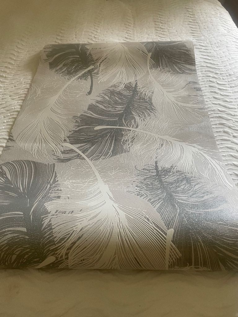  3 Rolls Coloroll Feather Design Wallpaper Roll – Dappled Grey, New