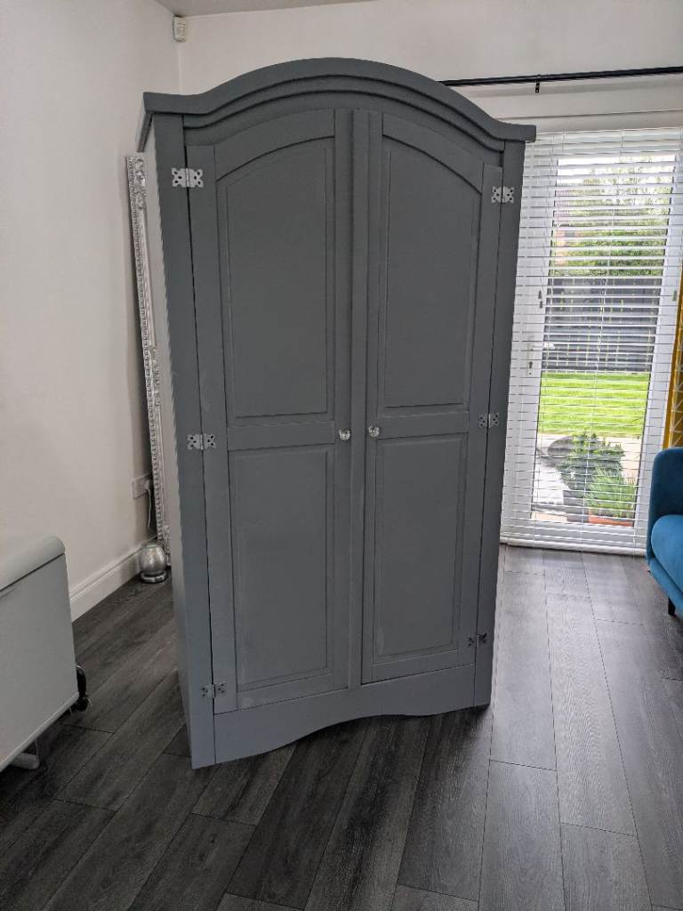 Double wardrobe, solid wood , painted grey 