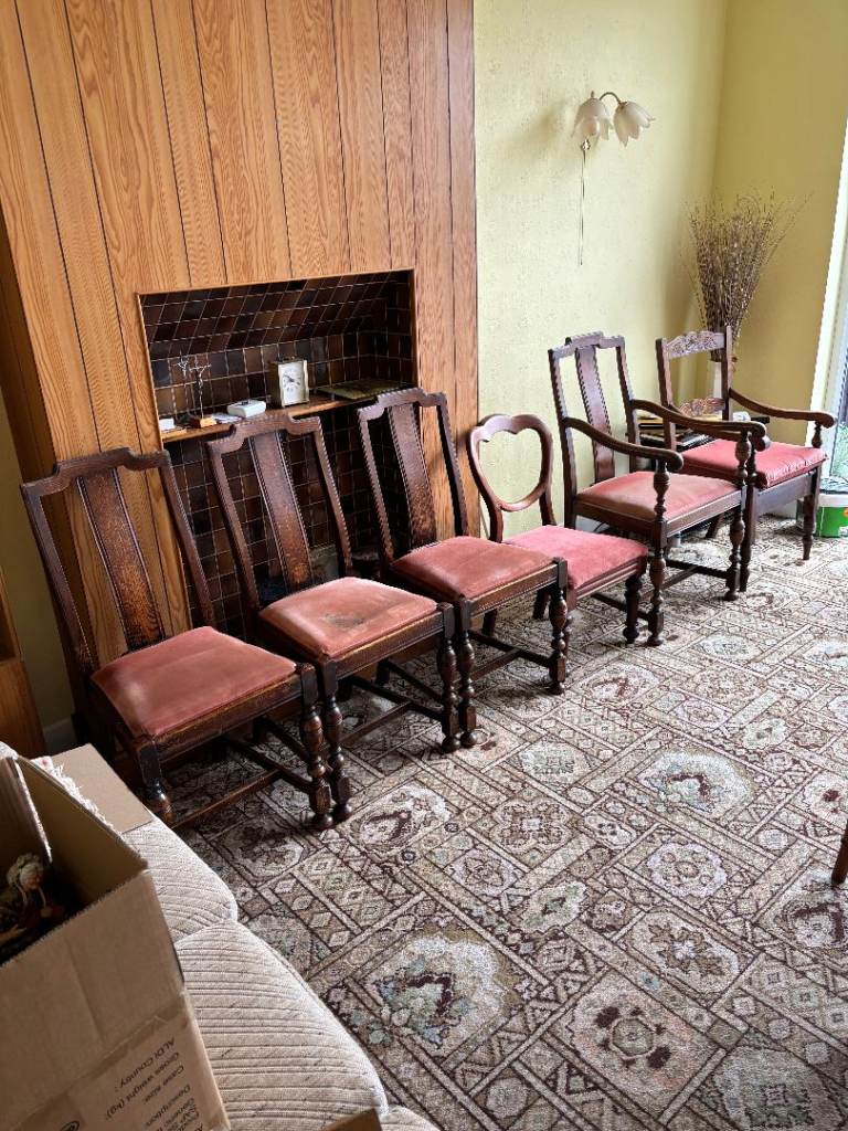 Set of 6 Victorian/Edwardian Wooden Chairs with Upholstered Seats