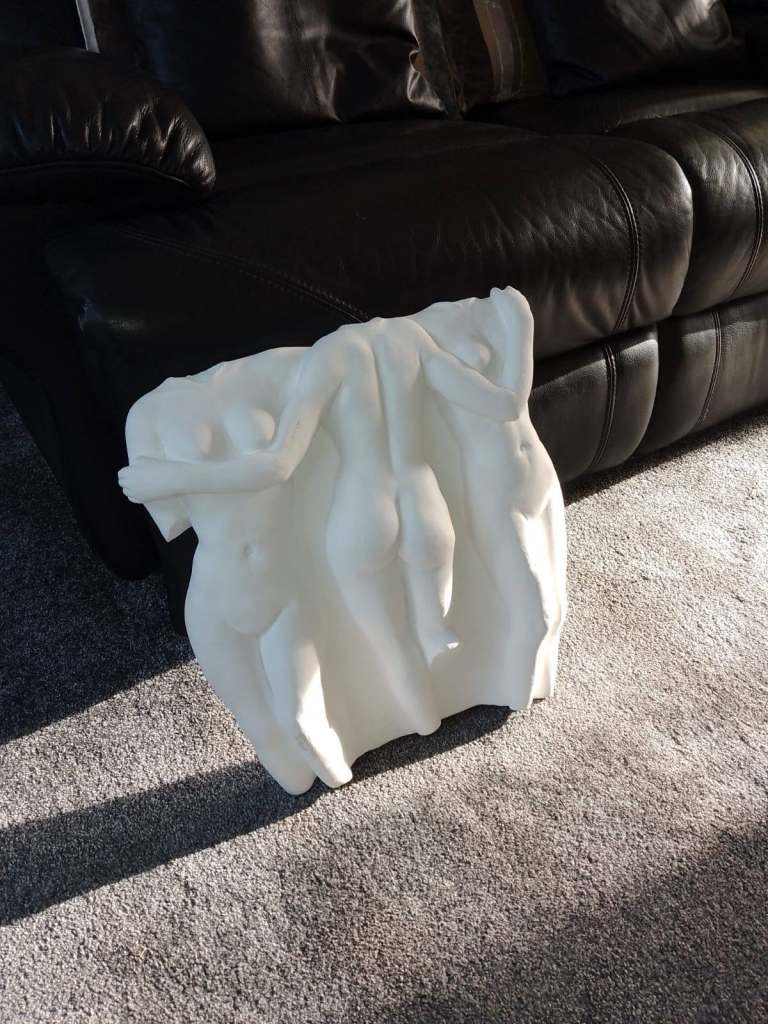 White Plaster Sculpture – Three‑Figure Art Piece