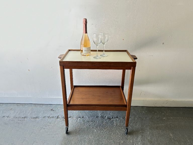 Mid-Century Vintage Teak Drinks Trolley with Removable Trays