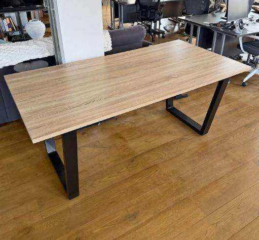 Wood Oak Office Desk Table With Black Industrial Legs Square legs Dining table