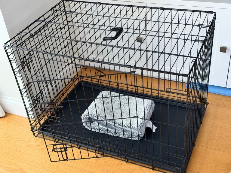 Large Folding Dog Crate - Black Metal, Good Condition