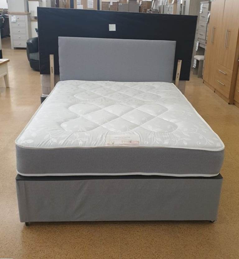 image for Get Now Double Fabric Divan base with Headboard + Mattress !! Free delivery 