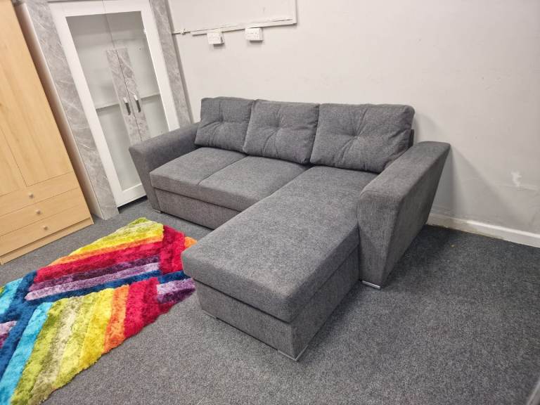 Corner group sofa ottoman storage thick grey tweed fabric only £599