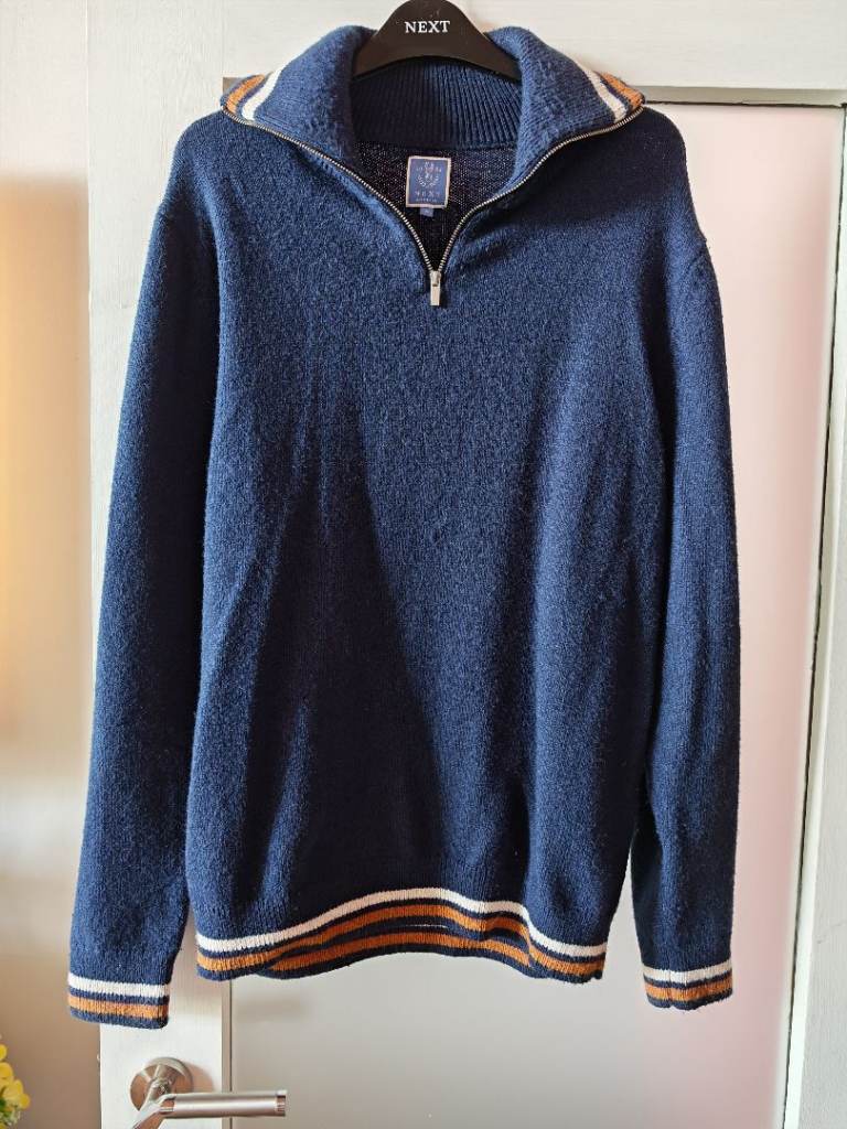 Next Men's Blue Jumper with Zip Neck – Size M, Good Condition