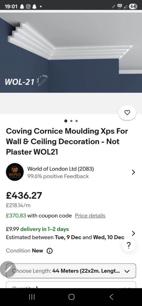 image for Coving cornice wall and ceiling