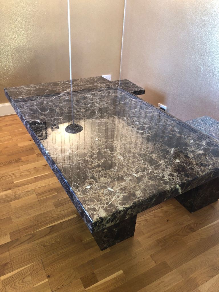 Large Marble Dining Table – Brown, Excellent Condition