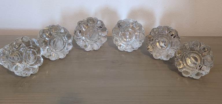 6 X Vintage Glass Drawer / Cupboard Knobs Handles