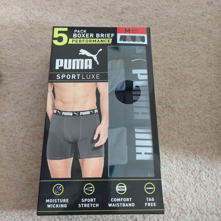 New Puma Sportluxe Men's Boxer Briefs 5-Pack - Size M