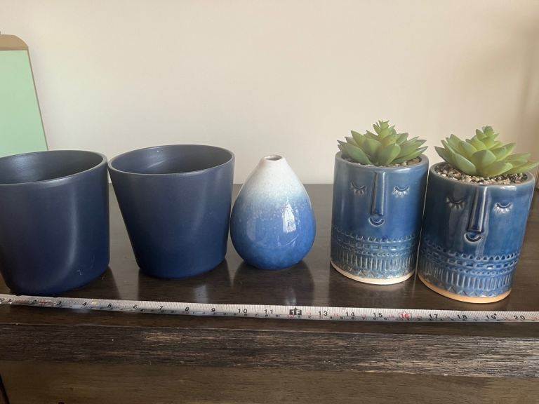 blue ornaments plant pots vase 