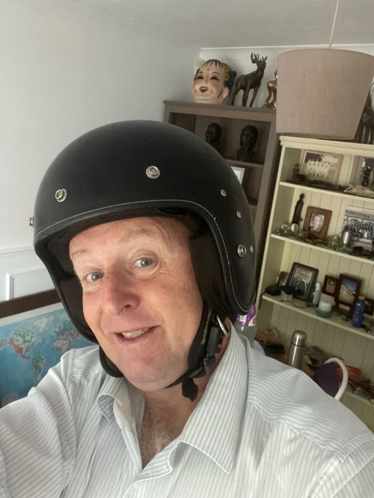 Man and lady motorbike stylish helmets 