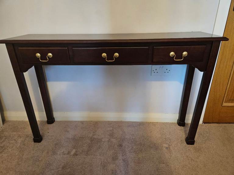 Dark Wood Console Table with 3 Drawers – Good Condition