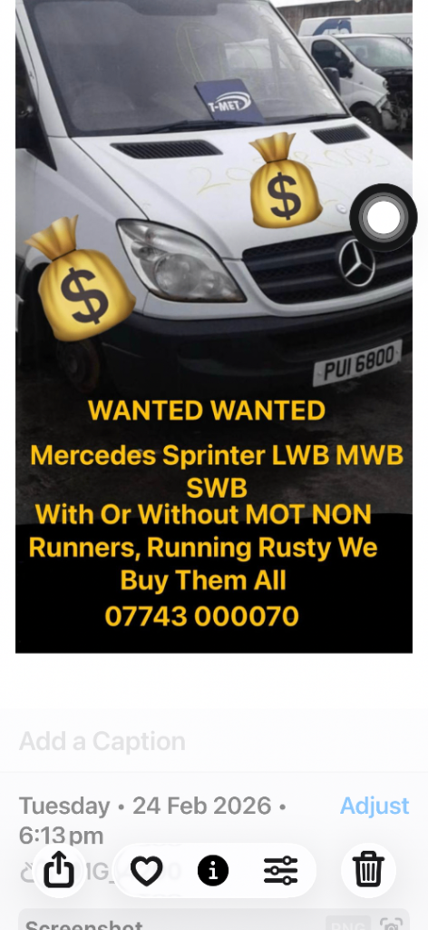 Vans bought fir cash scrap vehicles bought always 