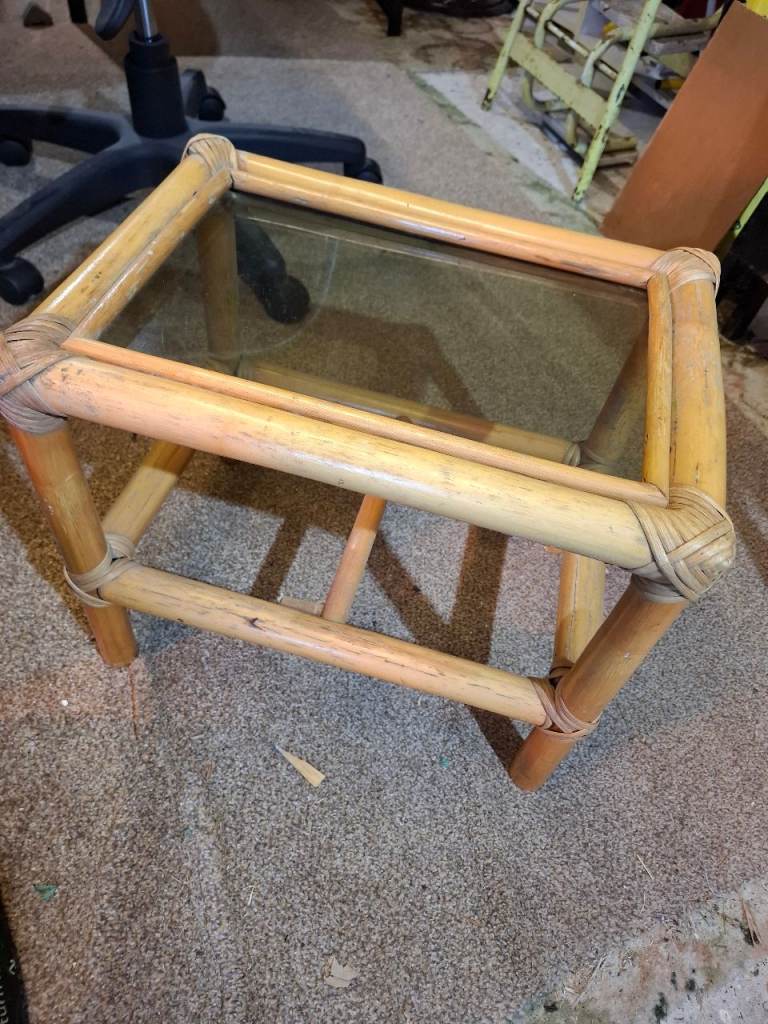 Small cane & Glass Side Table 
