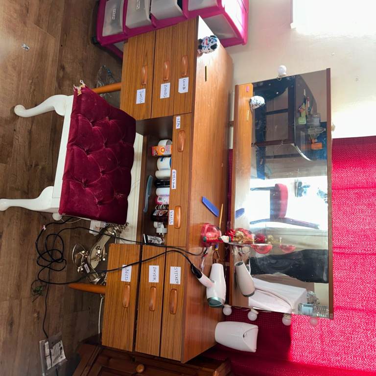 Wooden Dressing Table with Storage and Mirror
