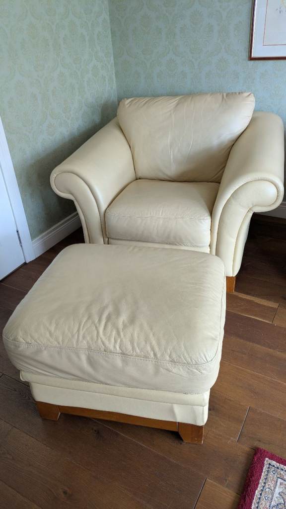 Italian Leather Chair & Foot Stool