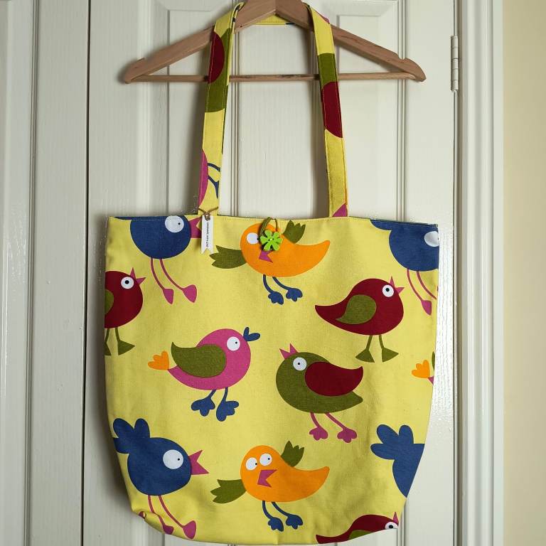 Handmade tote bag - birds fabric 