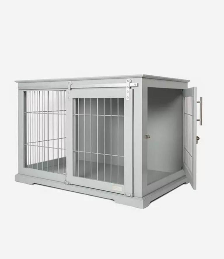 Lords And Labradors Wooden Grey Sturdy Dog Crate With Sliding Door