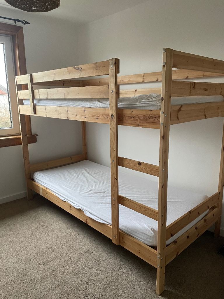 Ikea wooden pine bank bed with mattress 