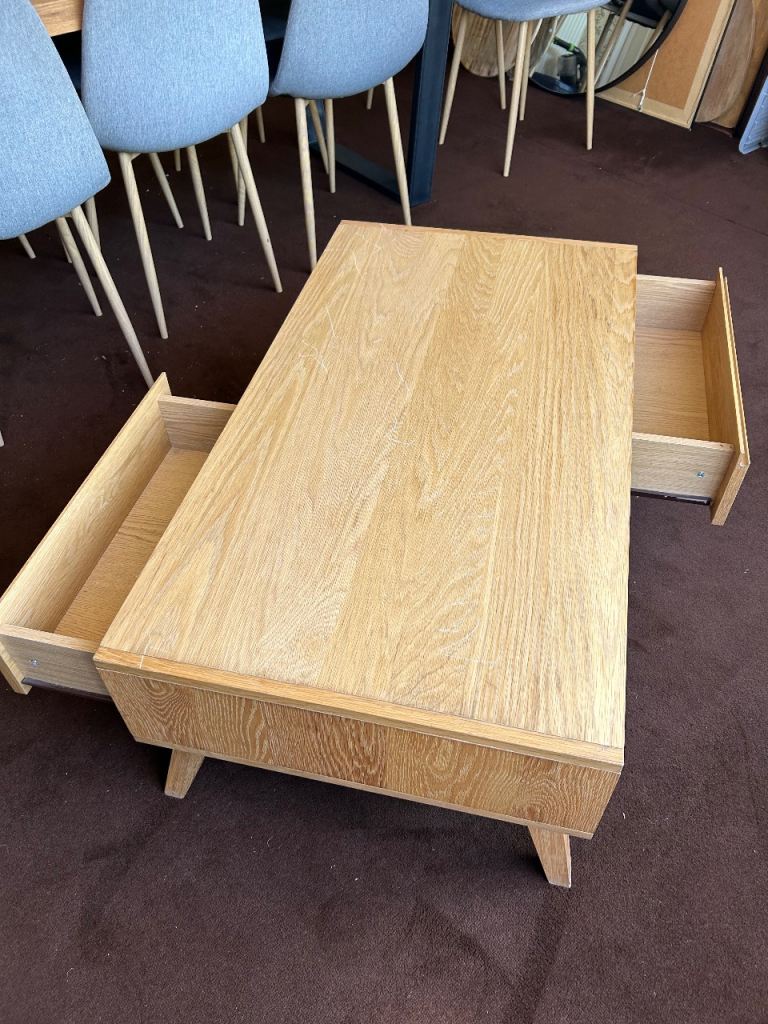 John Lewis Stride oak mid century modern Scandinavian style coffee table 2 drawers MCM Scandi
