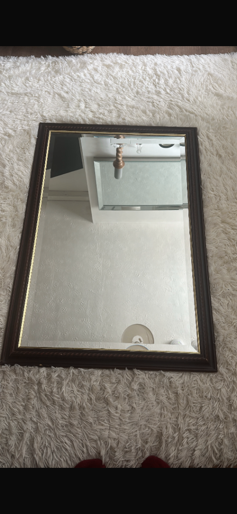 Rectangular Wall Mirror with Dark Wood Frame – Good Condition