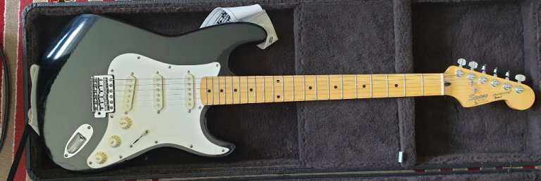 Fender Squire Stratocaster Guitar, with Marshall Amplifier and Danelectro Cool Cat Chorus effect.