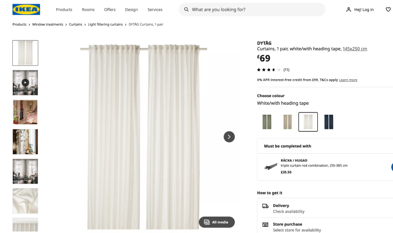 2 Pairs of Ikea Dytag Linen Curtains White