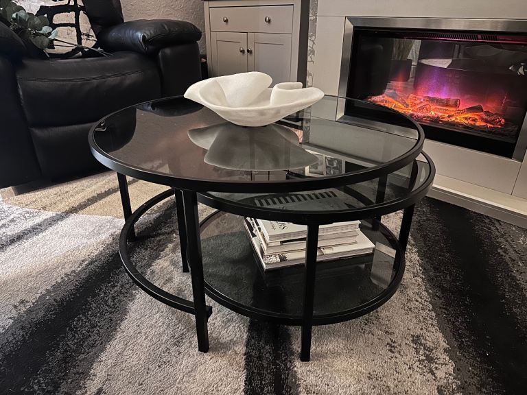 Black Glass and Metal Nesting Coffee Tables – As Good As New