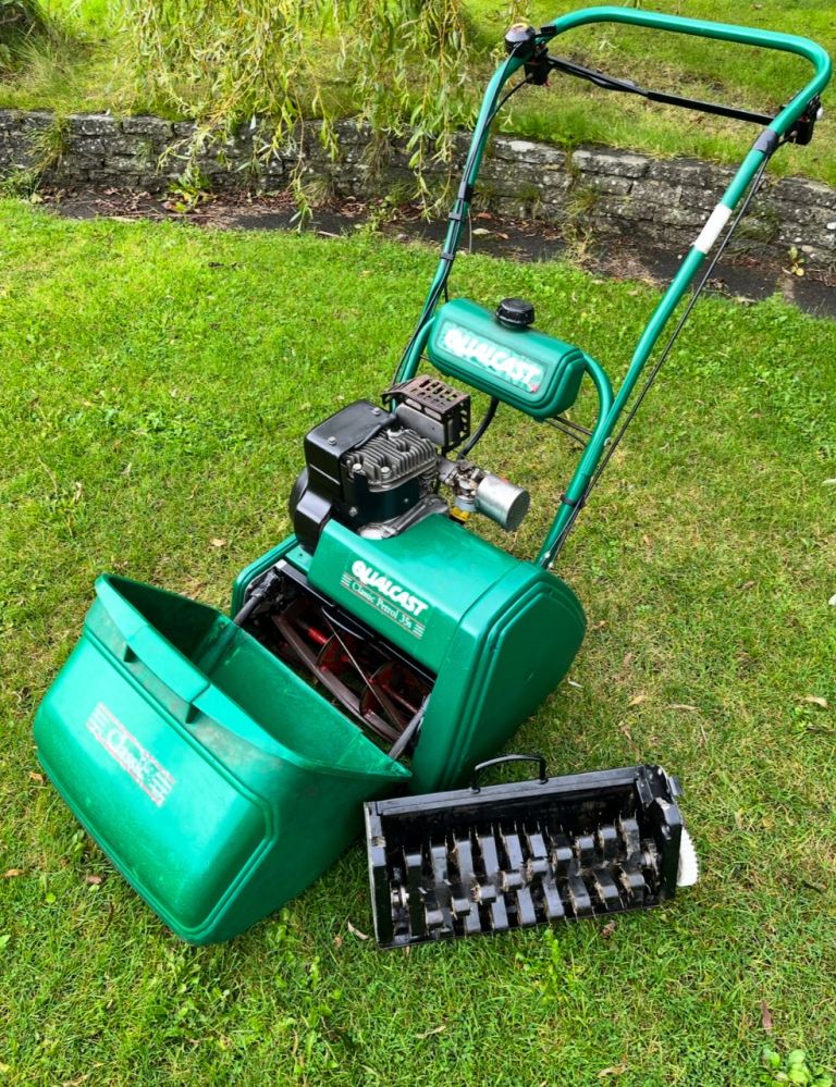 Qualcast Suffolk Punch Cylinder mower & New scarifier cassette serviced Selfdrive roller lawnmower 