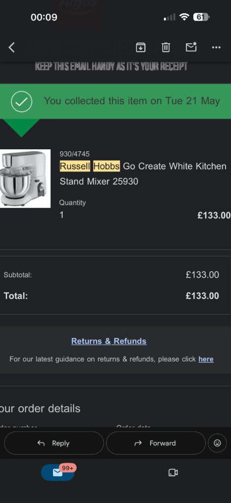 Russell Hobbs White Kitchen Stand Mixer 25930