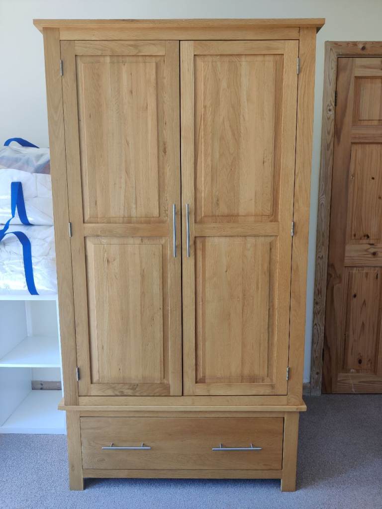 Solid Wood Wardrobe with Drawer – Good Condition