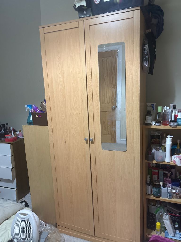Wardrobe with Mirror – Good Condition, Light Wood Finish