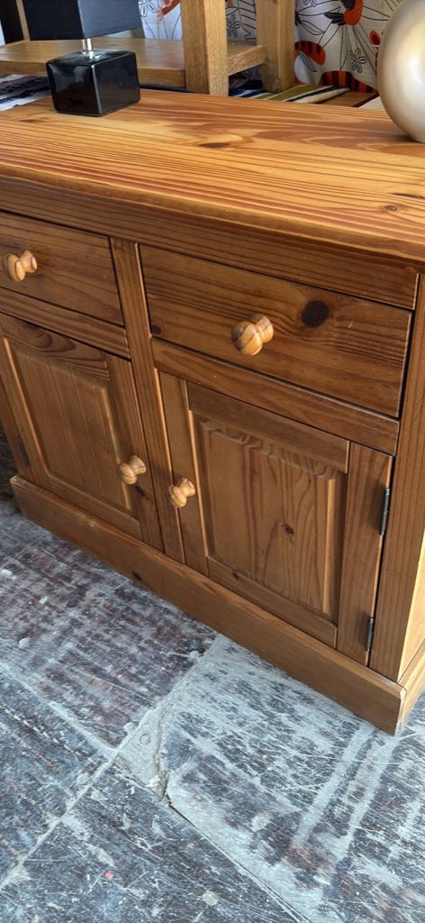 Solid Pine Sideboard with Drawers and Cupboards – Good Condition