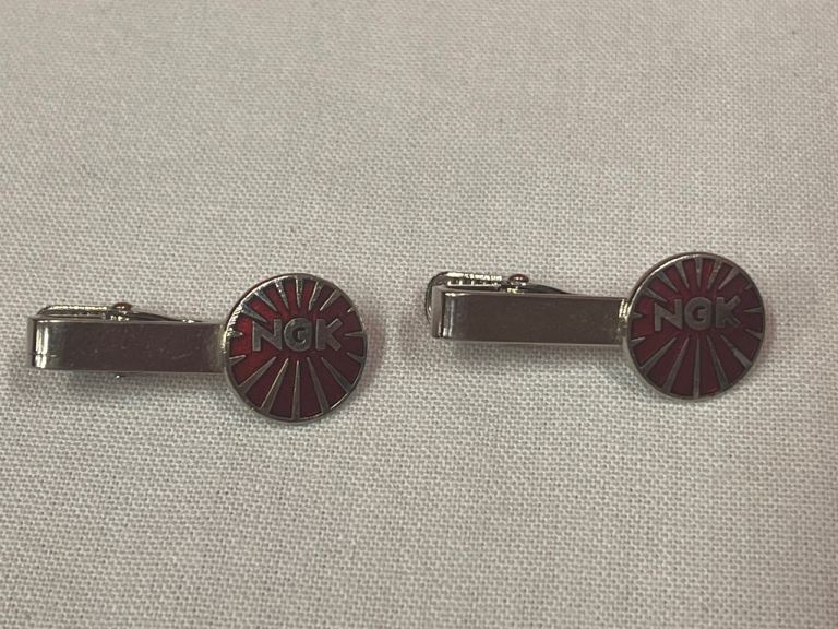 Two Rare Vintage Metal NGK Tie Clips