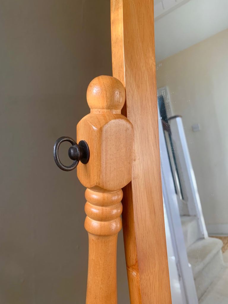 Vintage Large Full Length Oval Beech Wood Tilt Dressing Room Mirror