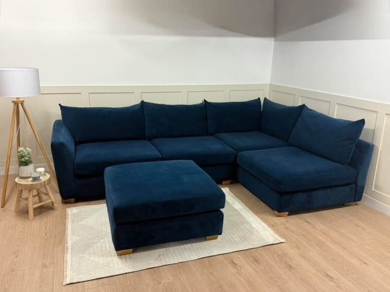 Housing Unit Blue Corner Sofa with Matching footstool